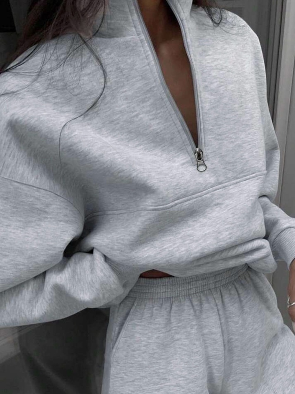 SHEIN Light Gray Half-Zip Pullover Hoodie